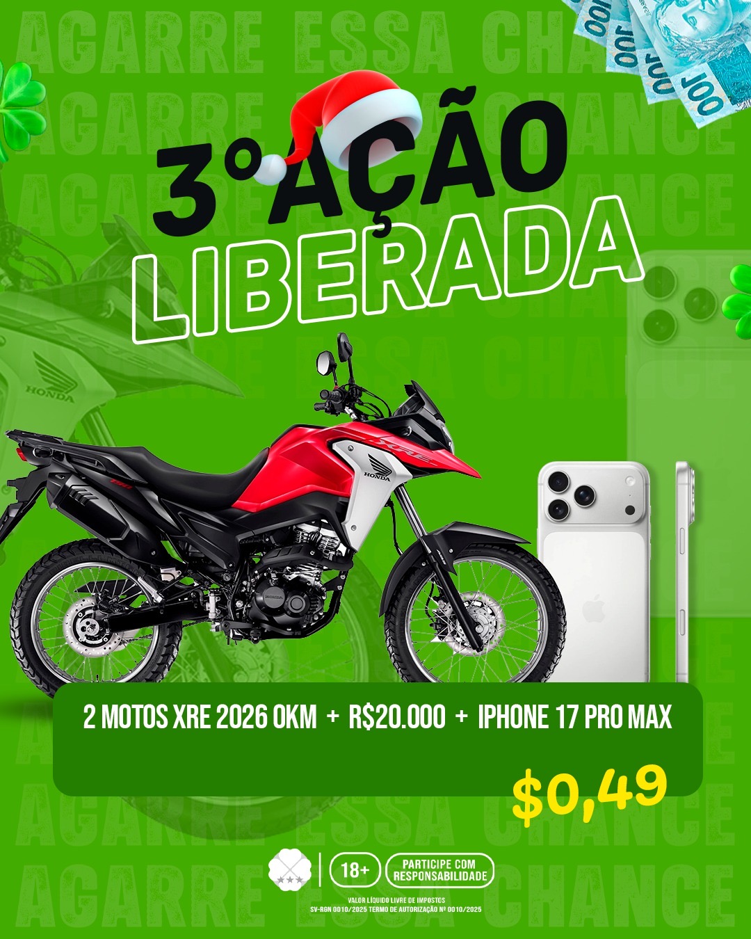 Honda XRE 190 0KM  + R$ 20.000 na Conta  + iPhone 17 pro Max